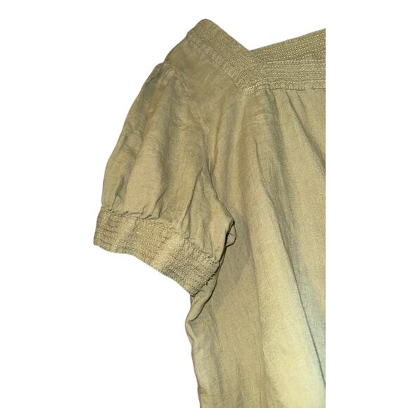 Talbots Linen Boxy Top Women XL Button Up Tie Front Puff Sleeves Coastal Granola - Picture 3 of 8